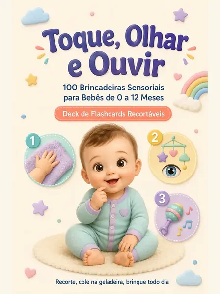 Deck de flashcards Toque, Olhar e Ouvir — 100 brincadeiras sensoriais para bebês de 0 a 12 meses